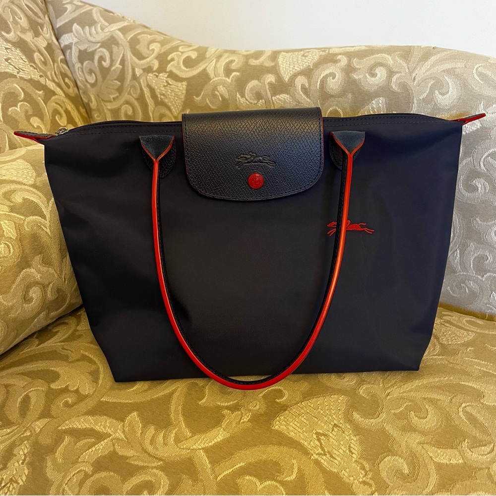 Longchamp Navy and Red Tote Bag